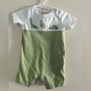 FIRST IMPRESSIONS Green and White Dinosaur Romper